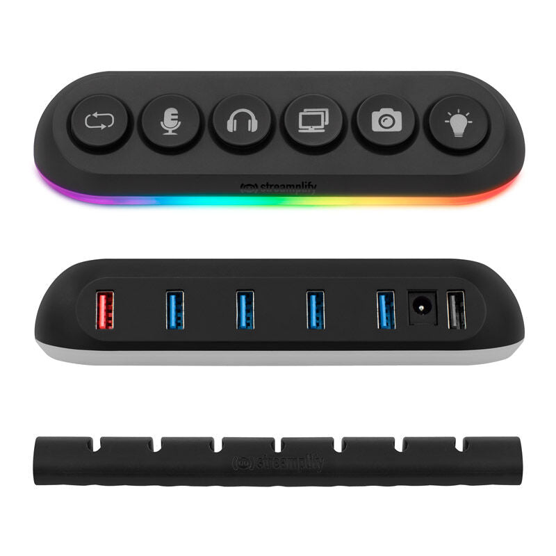 Nærbilde av USB-porter på Streamplify HUB DECK 5 USB-hub