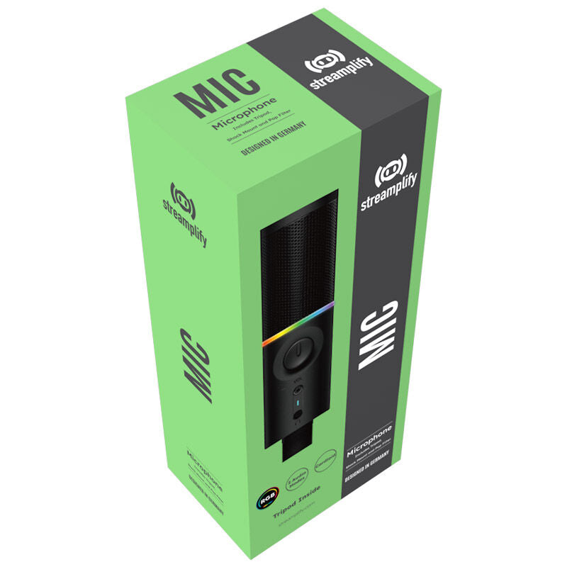 Streamplify MIC RGB mikrofon USB-A svart inkl. stativ tilkoblingsport