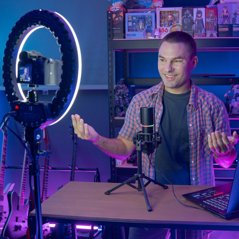 Streamplify MIC RGB mikrofon USB-A svart inkl. stativ med kabellengde