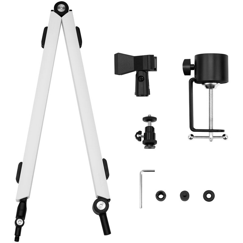 Streamplify MOUNT ARM mikrofonarm med bordklemme hvit montert på bord