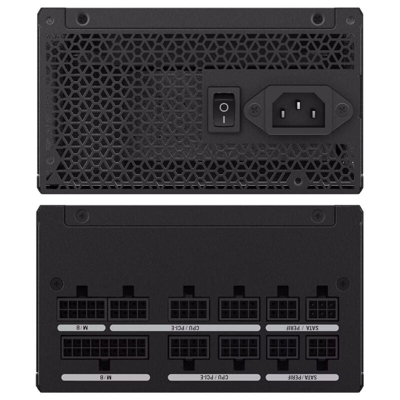 Nærbilde av 12+4-pin PCIe kontakt på Super Flower Combat FG strømforsyning 850 W
