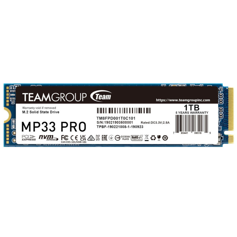 Team Group MP33 Pro NVMe SSD 1 TB PCIe 3.0 M.2 2280 forfra