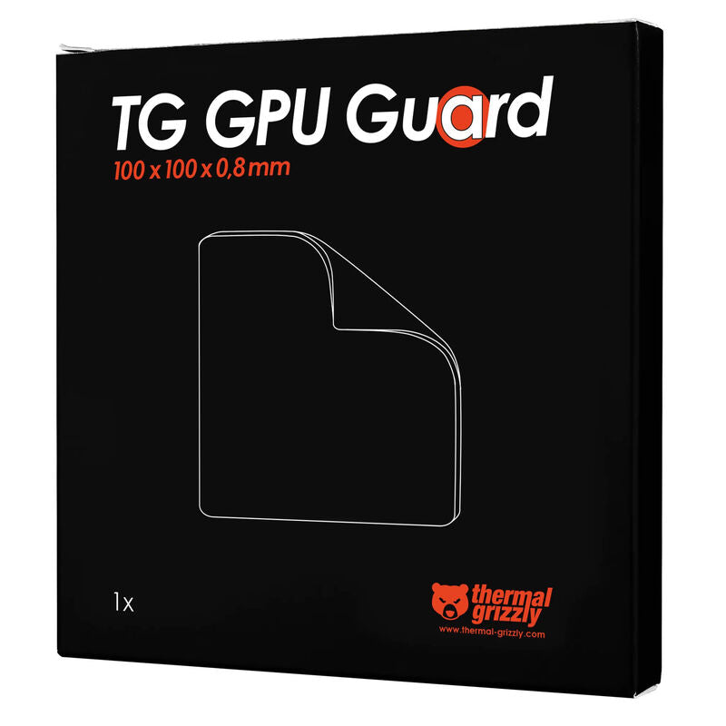 Nærbilde av Thermal Grizzly GPU Guard 100 x 100 x 0,8 mm montert