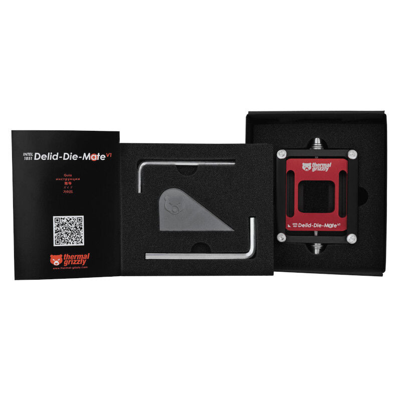 Nærbilde av Thermal Grizzly Intel 1851 Delid-Die-Mate V1 verktøy svart