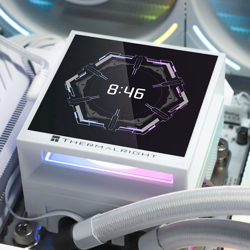 Thermalright Hyper Vision UB AIO vannkjøling 360 mm ARGB LCD hvit installasjonsdetalj