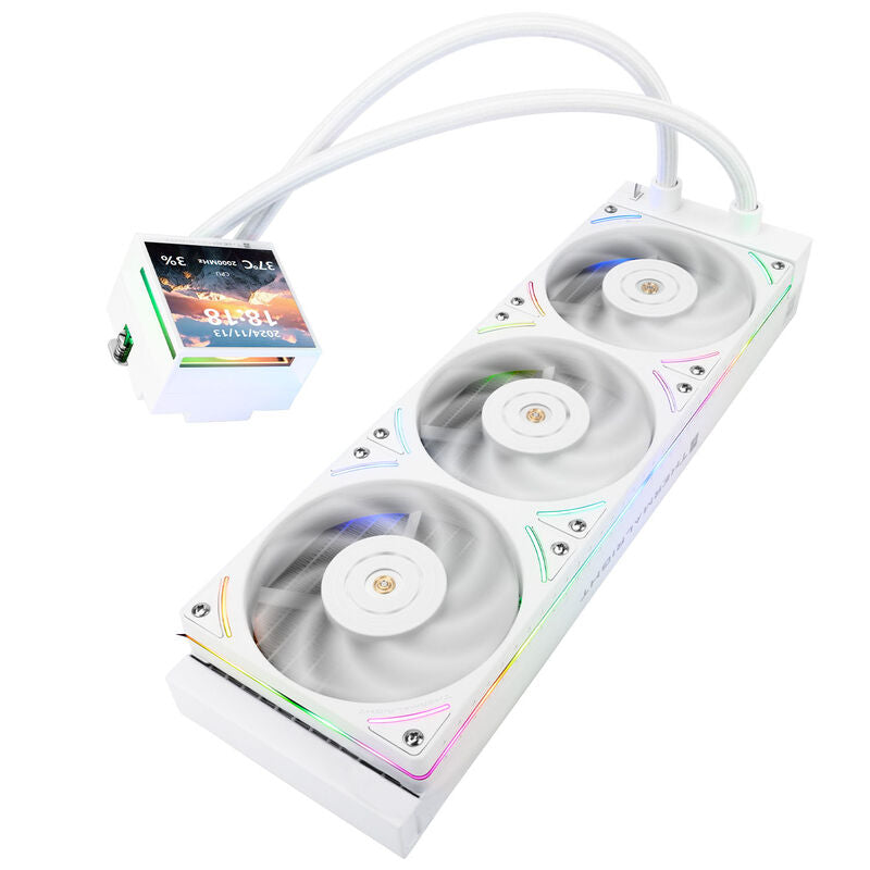 Thermalright Hyper Vision UB AIO vannkjøling 360 mm ARGB LCD hvit nærbilde av LCD-skjerm
