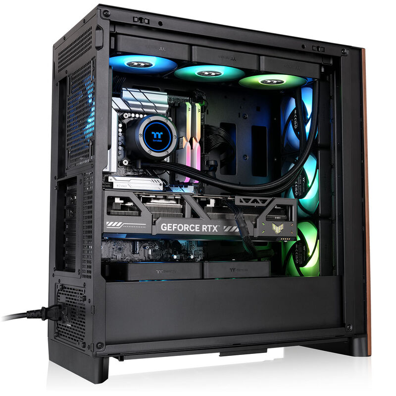 Thermaltake S370 WS kabinett midtårn E-ATX herdet glass svart nærbilde av herdet glass
