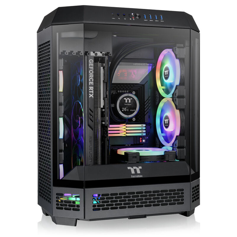 Montert Thermaltake The Tower 600 kabinett midtårn ATX herdet glass svart med maskinvare