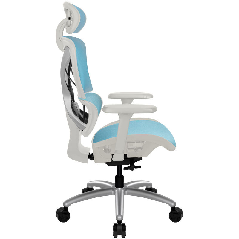 ThunderX3 XTC ergonomisk kontorstol mesh hvit/blå montert i kontor