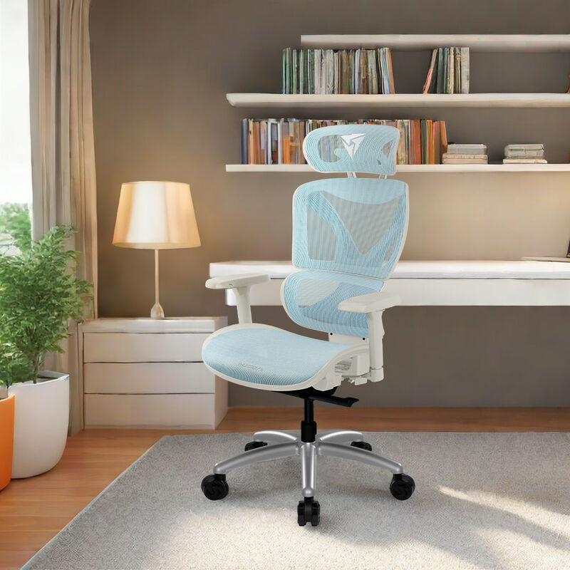 ThunderX3 XTC ergonomisk kontorstol mesh hvit/blå ryggstøtte justering