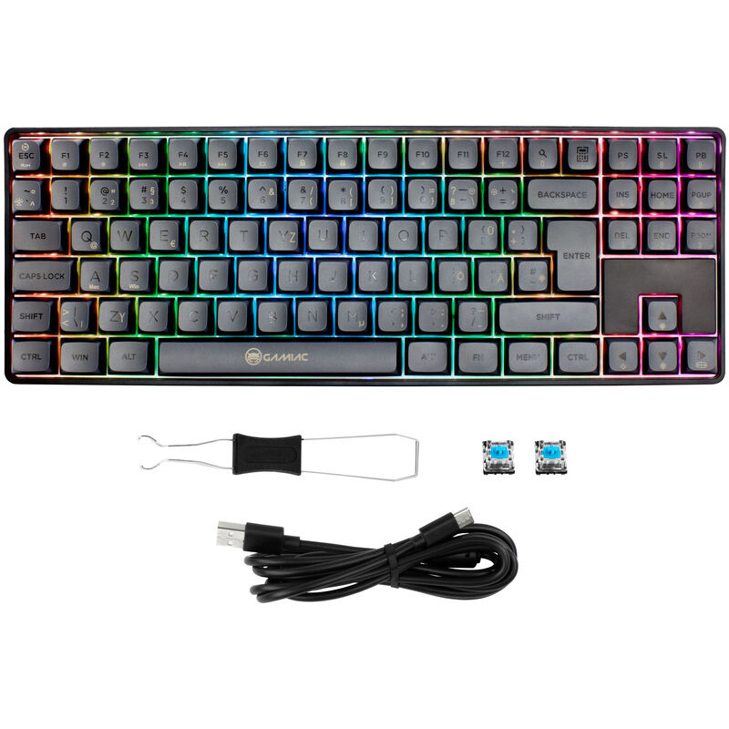 GAMIAC TKL90G gamingtastatur TKL Kailh Blue RGB RGB-belysning i mørket