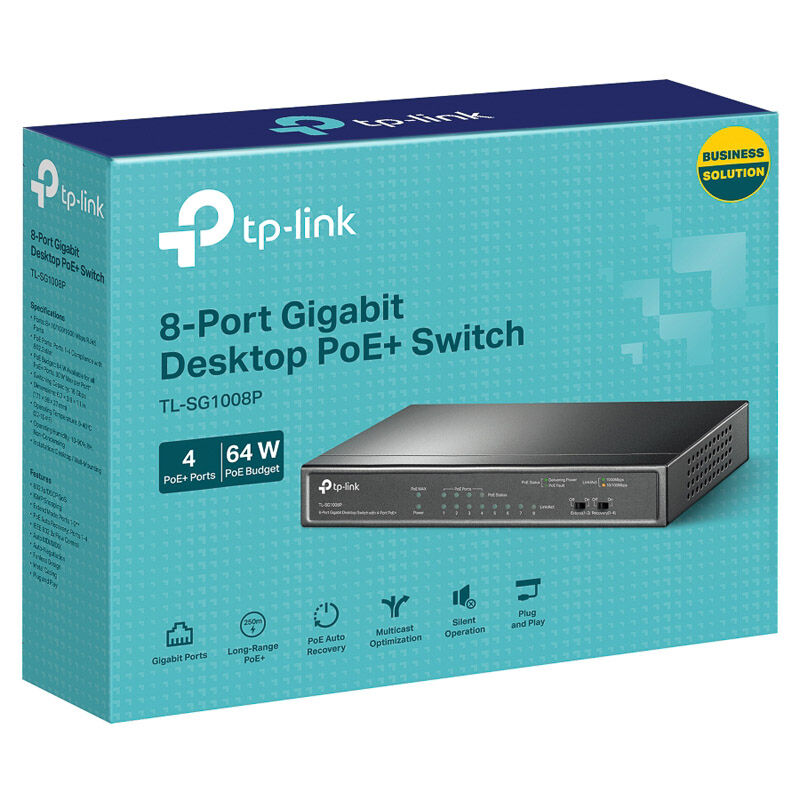 Detaljbilde av TP-Link 8-port Gigabit nettverkssvitsj 4-port PoE+ 64 W