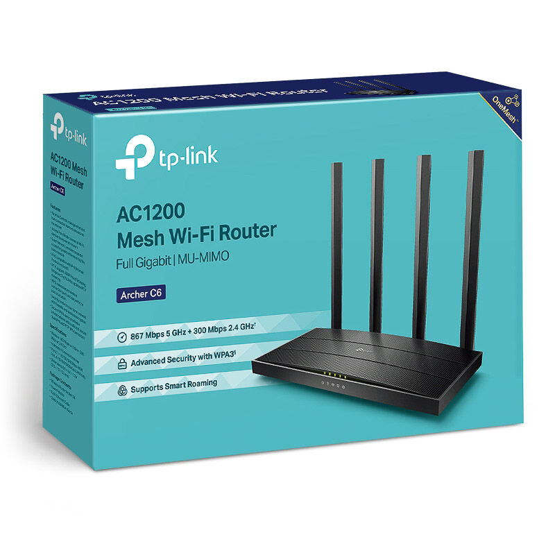 TP-Link Archer C6 trådløs ruter AC1200 dualband montert og klar til bruk