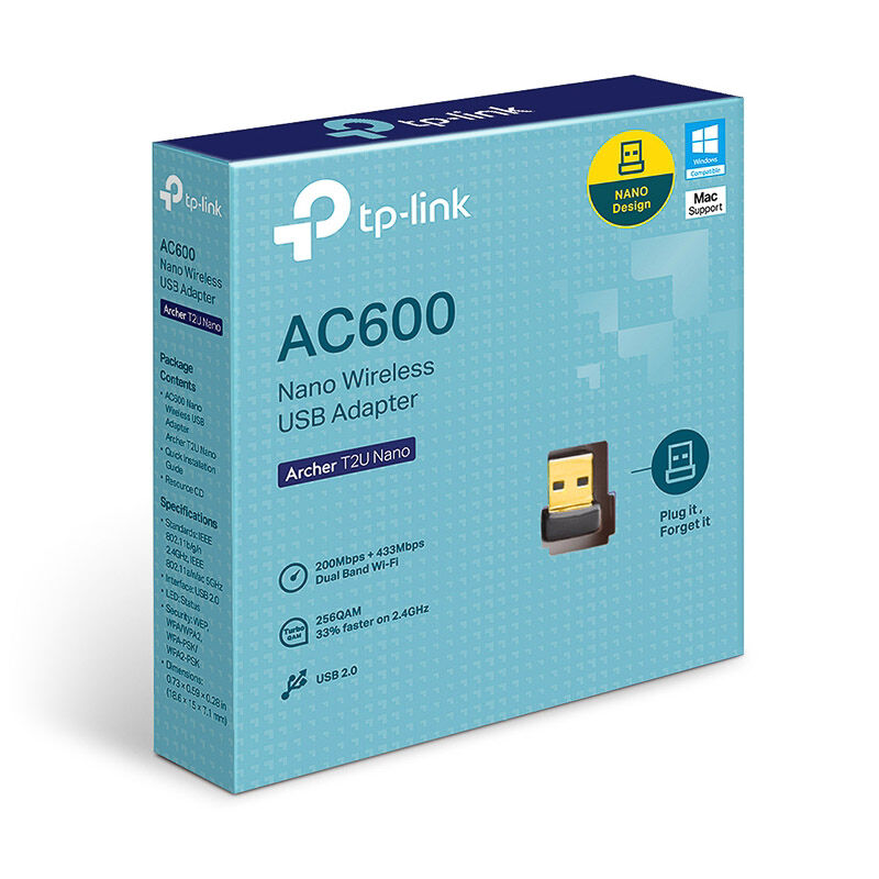 TP-Link Archer T2U Nano trådløs USB-adapter montert i en laptop