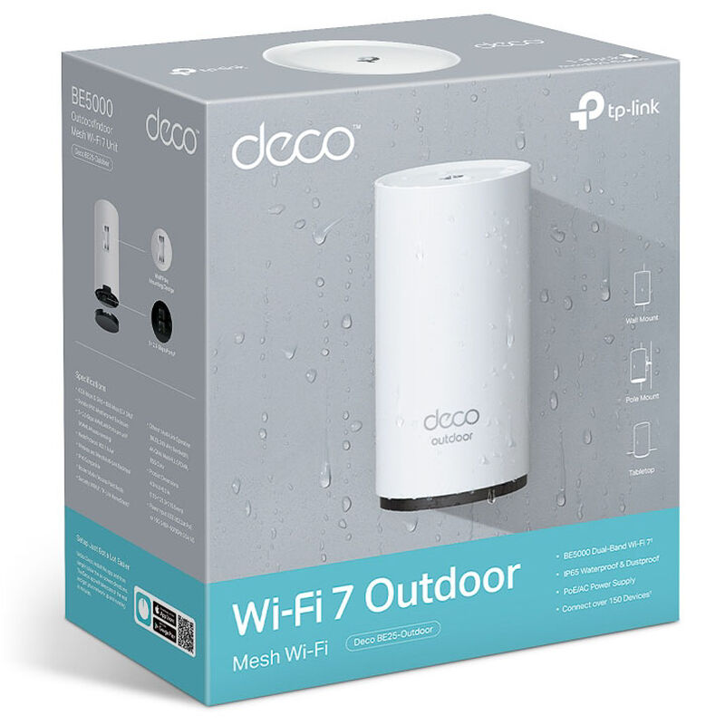 TP-Link Deco BE25-Outdoor Wi-Fi 7 mesh-ruter IP65 hvit montert utendørs