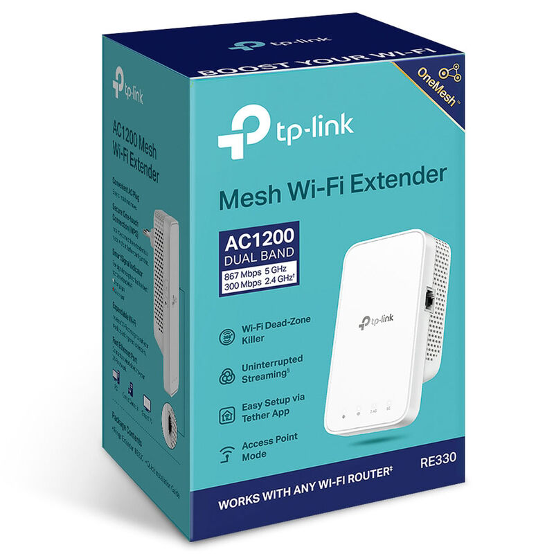 Nærbilde av TP-Link RE335 WiFi-repeater AC1200 Dual-Band hvit
