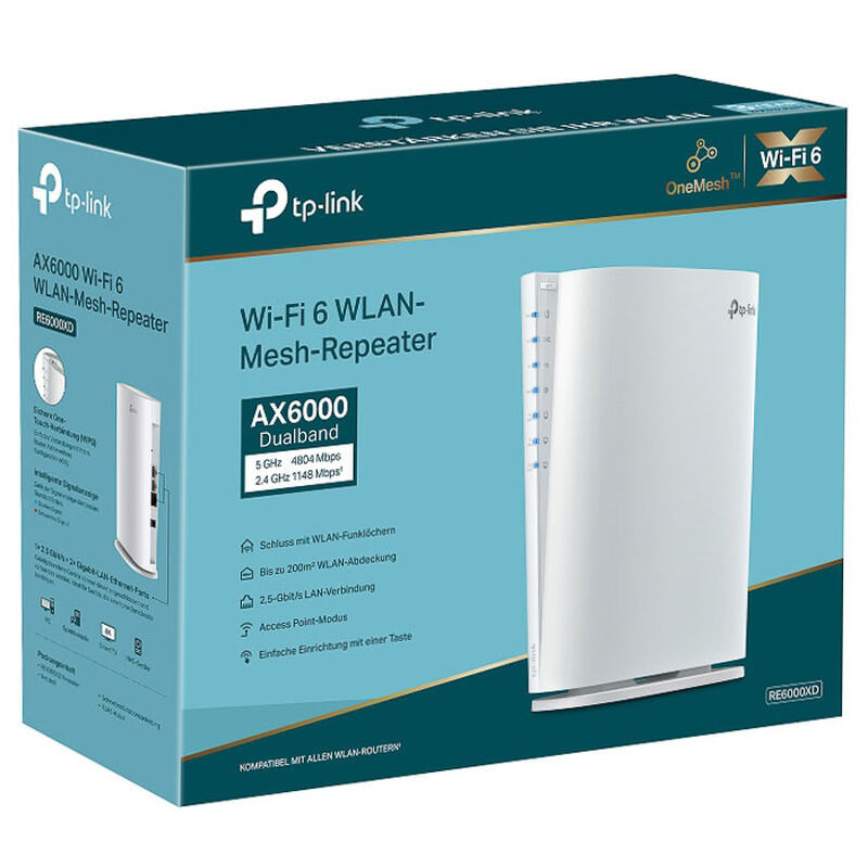 TP-Link RE6000XD WiFi-repeater Wi-Fi 6 AX6000 2.5G LAN OneMesh hvit montert
