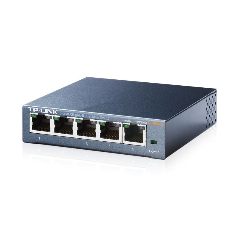 TP-Link TL-SG105 nettverkssvitsj 5-port detalj av porter