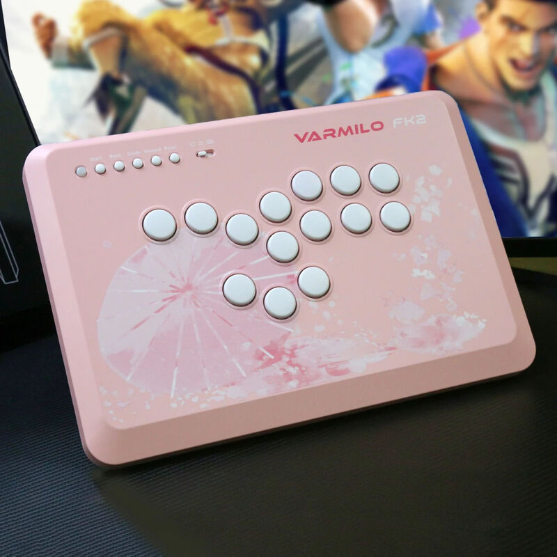 Varmilo FK2 Arcade kontroller Sakura MX Silver montert på skrivebord