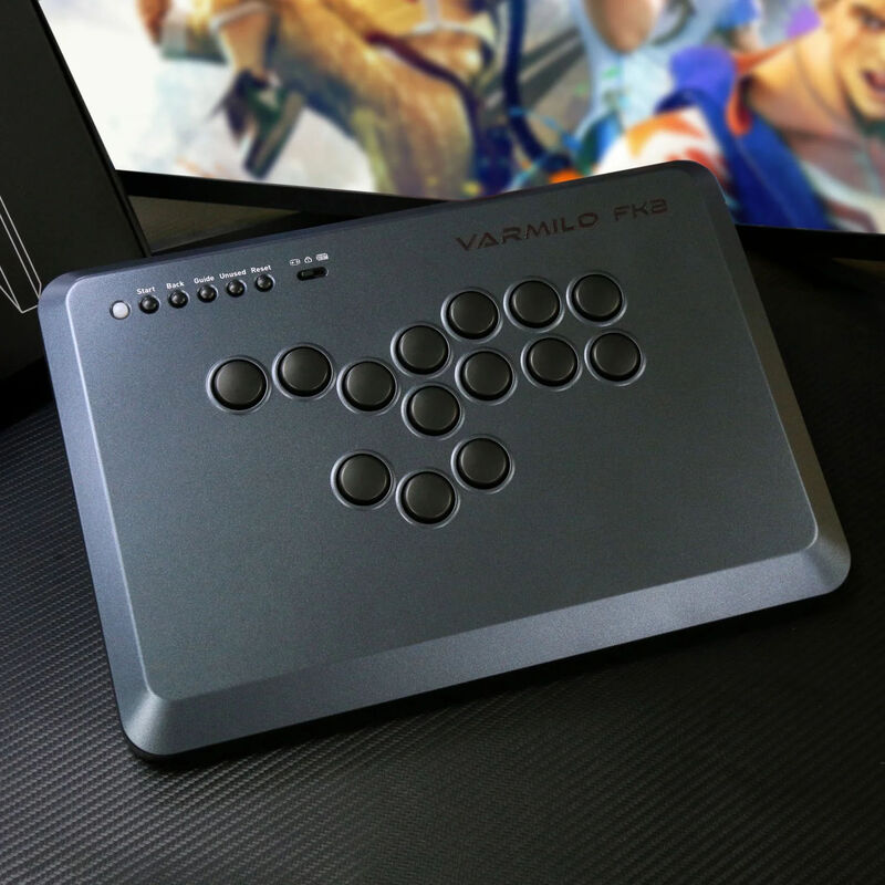 Varmilo FK2 Arcade kontroller Shadow Metal MX Silver montert på bord