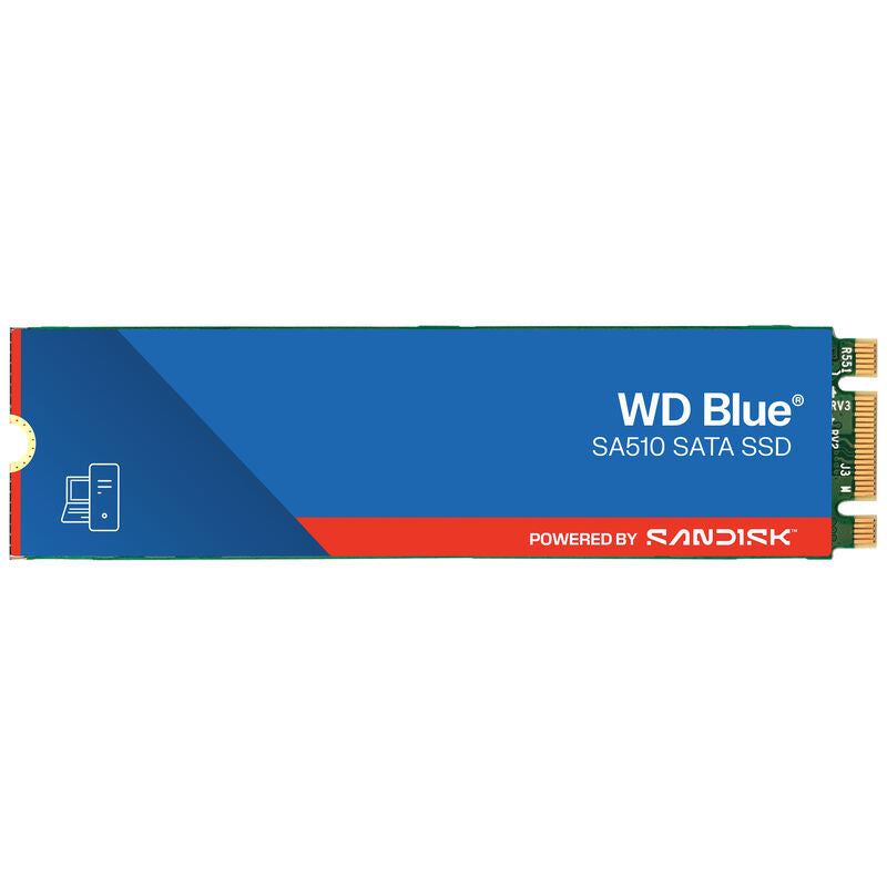 WD Blue SA510 M.2 SSD 250 GB SATA III 2280 nærbilde av kontakter