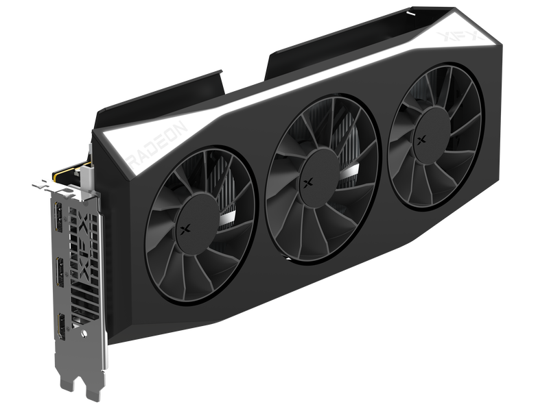 Nærbilde av XFX Mercury RX 9060 XT OC Gaming Edition viftesystem