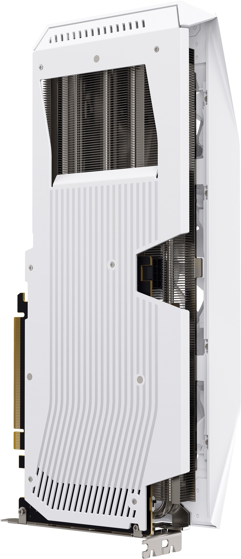 Nærbilde av hvit LED-belysning på XFX Mercury RX 9060 XT OC White Gaming Edition