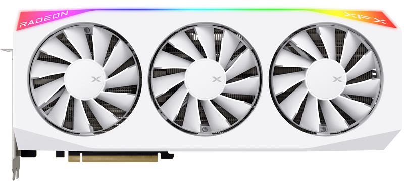 Nærbilde av kjølevifter på XFX Mercury RX 9070 XT OC White grafikkort