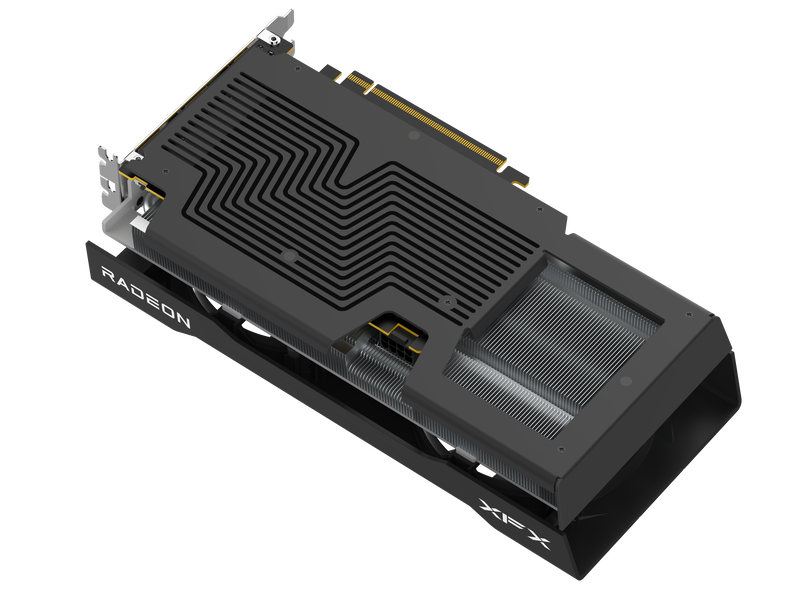 XFX Swift RX 9060 XT OC grafikkort 8 GB GDDR6 svart detaljbilde av kjøleribbe
