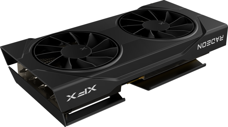 Detalj av kjølevifter på XFX Swift RX 9060 XT OC grafikkort 8 GB GDDR6 svart