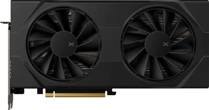 Nærbilde av tilkoblinger på XFX Swift RX 9060 XT OC grafikkort 8 GB GDDR6 svart