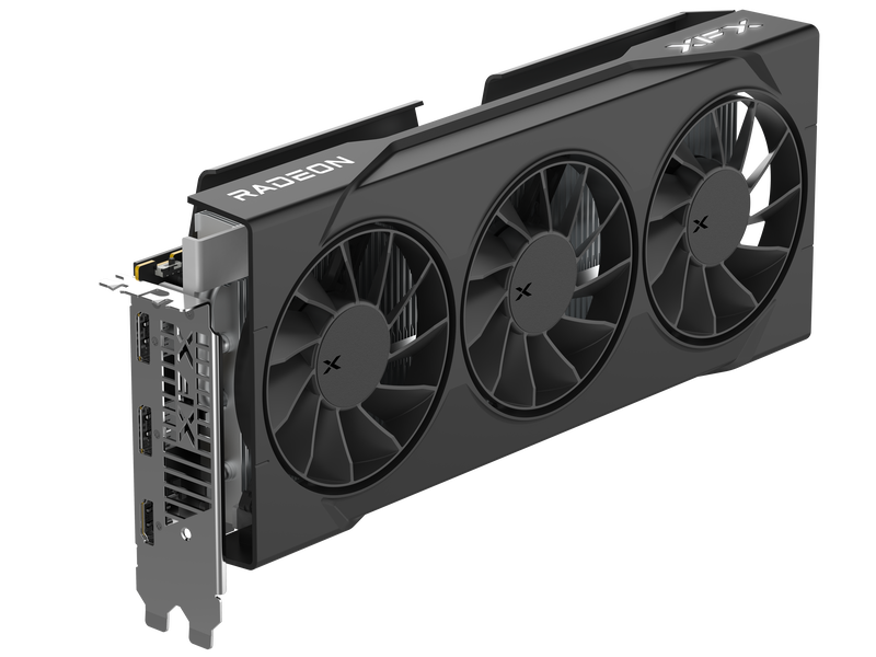 Detalj av XFX Swift RX 9060 XT OC Triple Fan grafikkort vifter