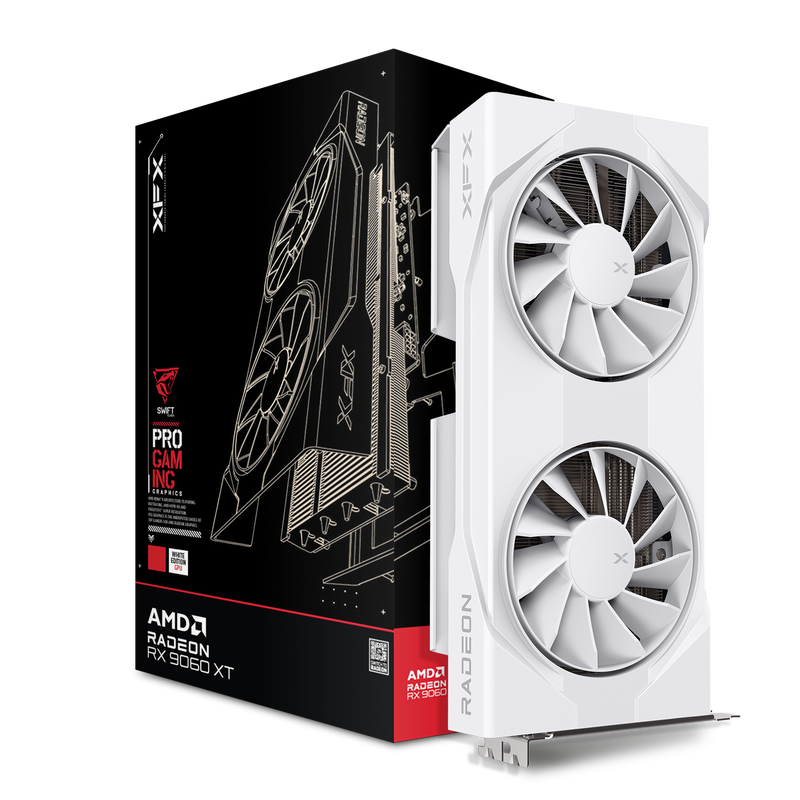 XFX Swift RX 9060 XT OC White grafikkort forfra