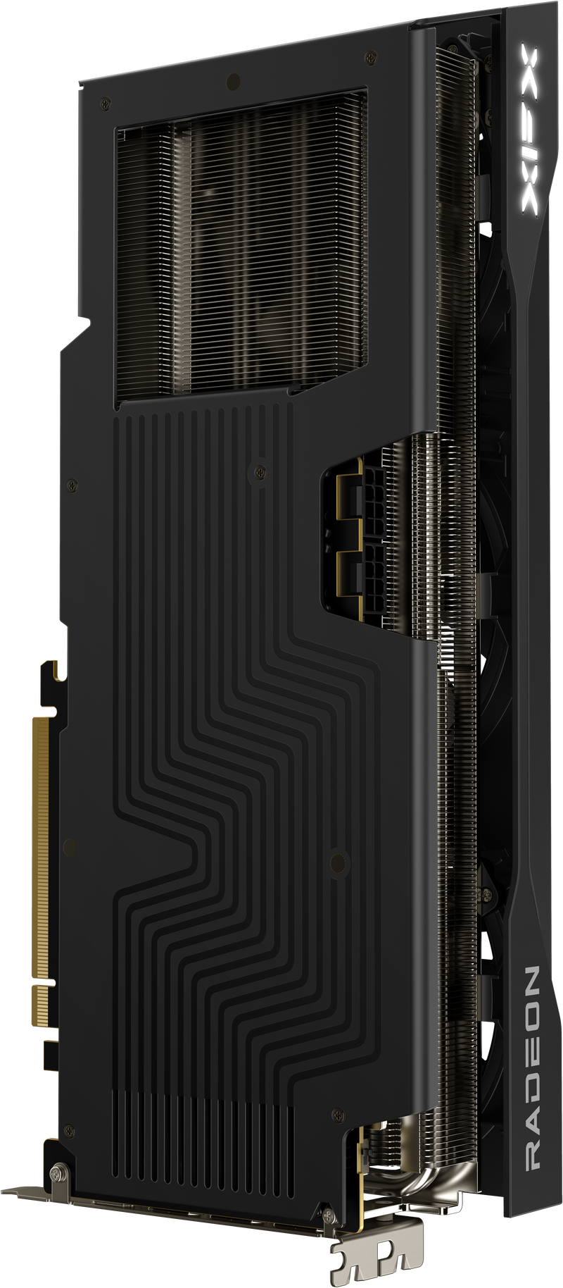 Detalj av vifter på XFX Swift RX 9070 XT Triple Fan Gaming Edition