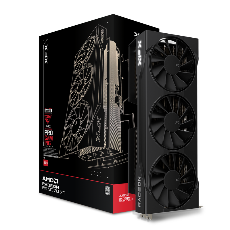 XFX Swift RX 9070 XT Triple Fan Gaming Edition grafikkort forfra