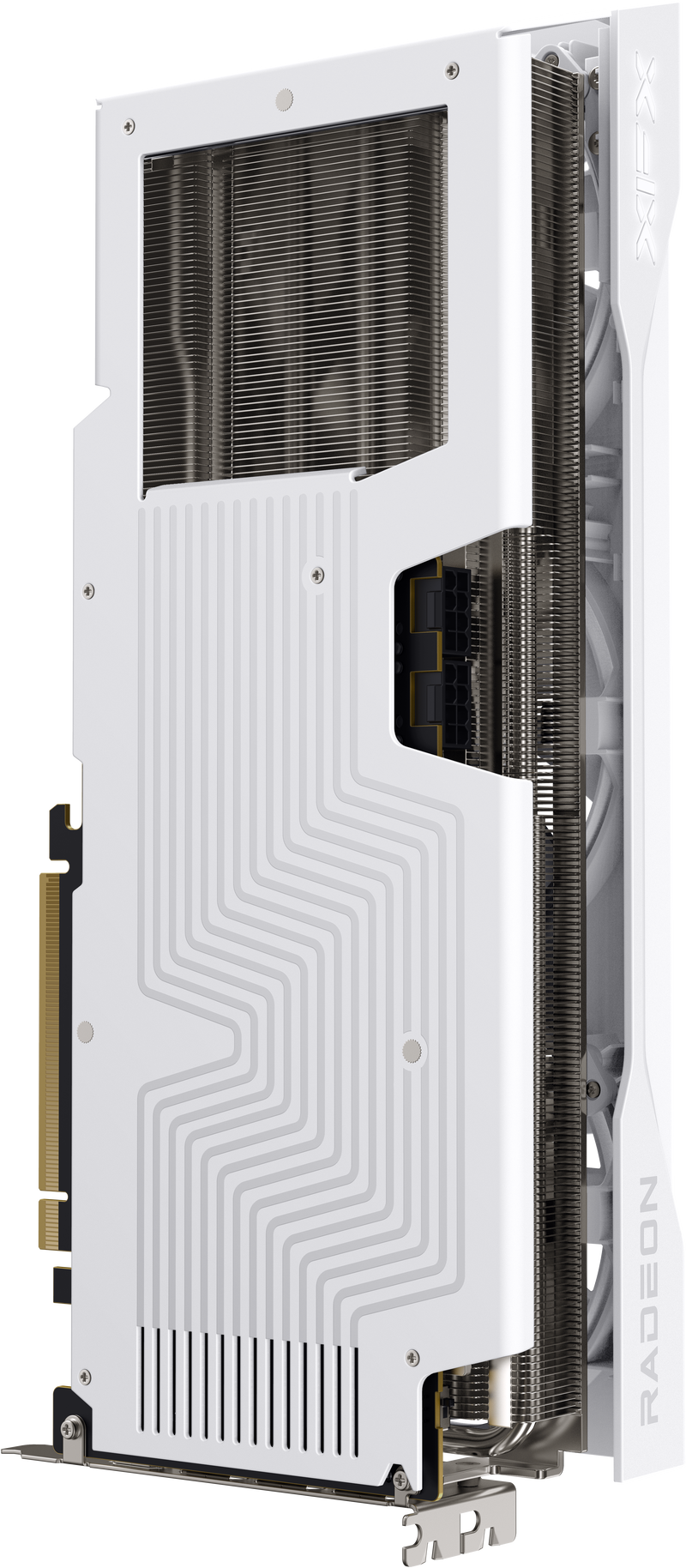 Detalj av vifte på XFX Swift RX 9070 XT White Triple Fan grafikkort