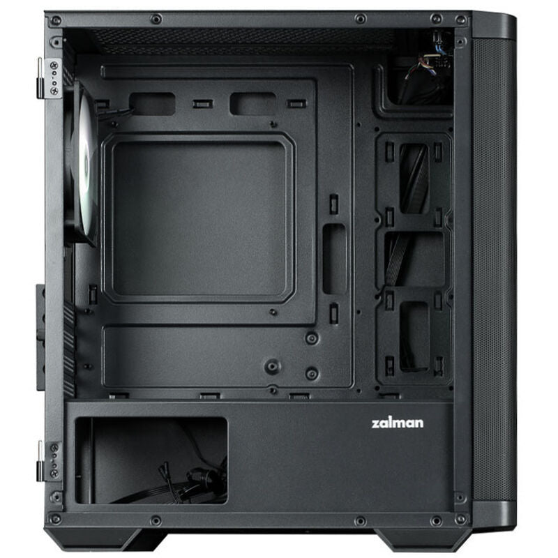 Zalman M4 kabinett nærbilde av herdet glass sidepanel