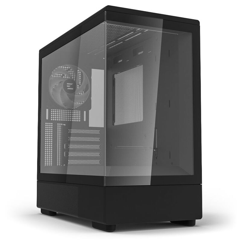 Baksiden av Zalman P10 kabinett minitårn mATX RGB herdet glass svart