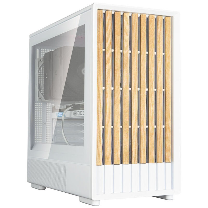 Zalman P10 Namu kabinett minitårn mATX herdet glass hvit tre bakside