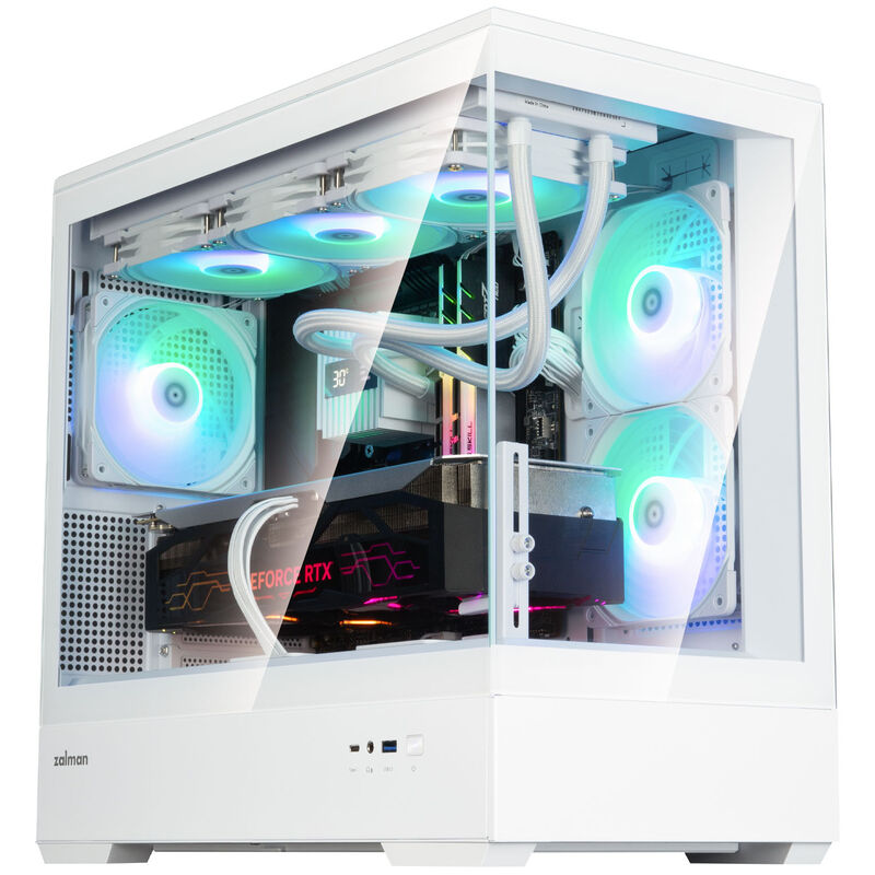 Zalman P30 V2 kabinett minitårn mATX RGB herdet glass hvit bakside