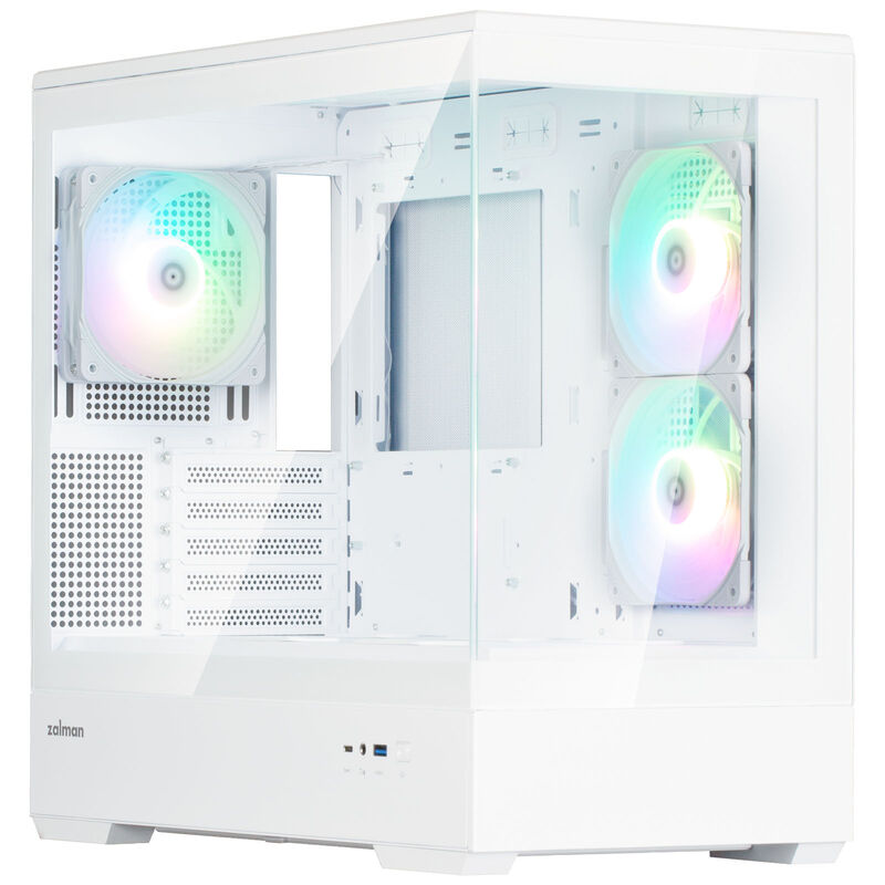 Zalman P30 V2 kabinett minitårn mATX RGB herdet glass hvit forfra