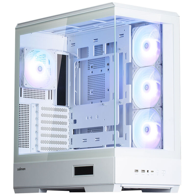 Zalman P50 DS kabinett midtårn ATX RGB herdet glass hvit forfra