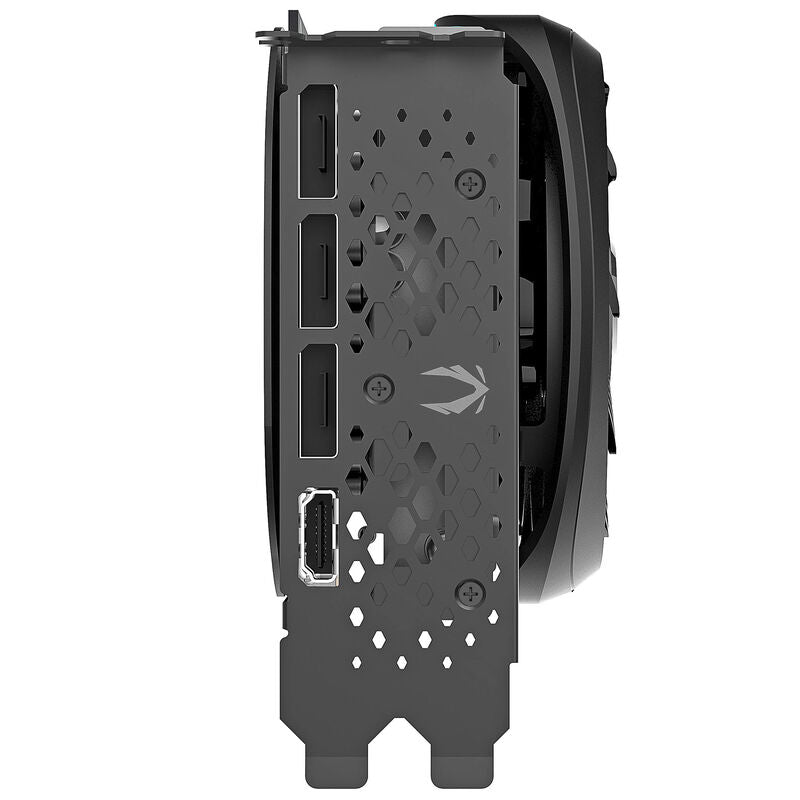 Nærbilde av RGB-belysning på ZOTAC Gaming RTX 4070 Super Trinity Black OC