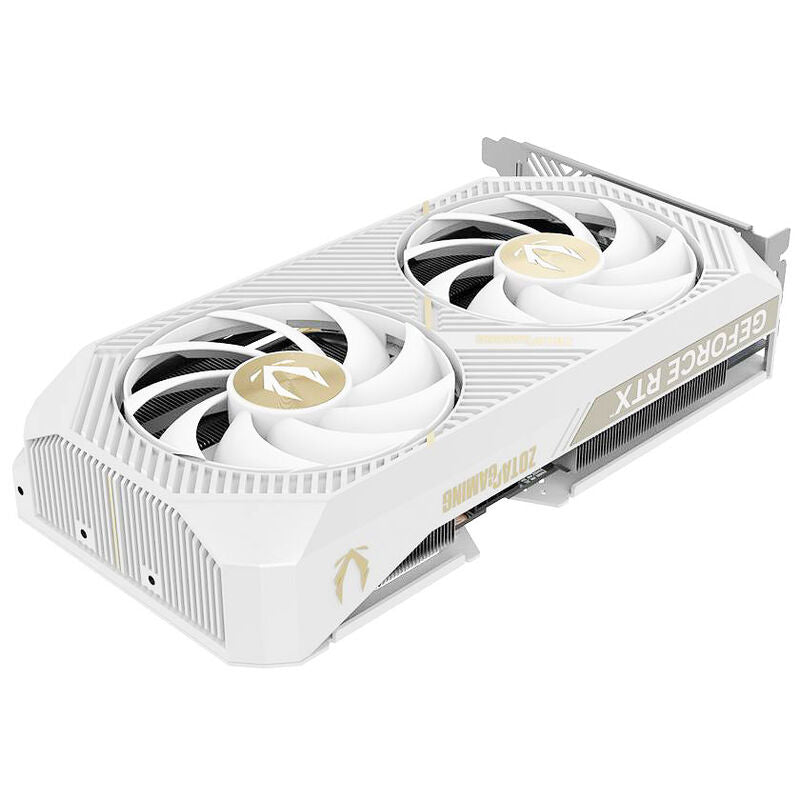 Nærbilde av vifter på ZOTAC Gaming RTX 5060 Ti Twin Edge OC hvit