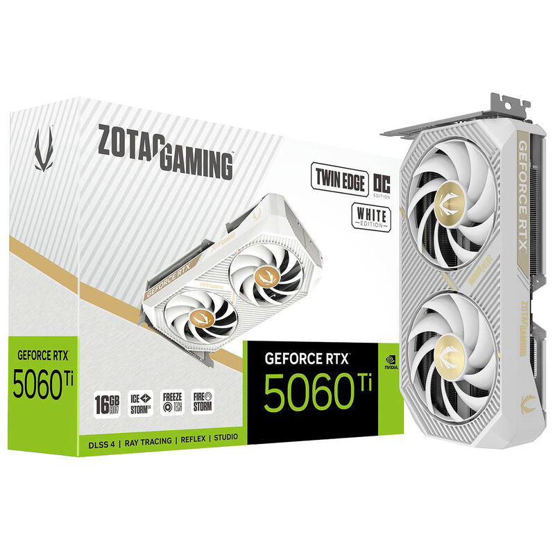ZOTAC Gaming RTX 5060 Ti Twin Edge OC grafikkort forfra hvit