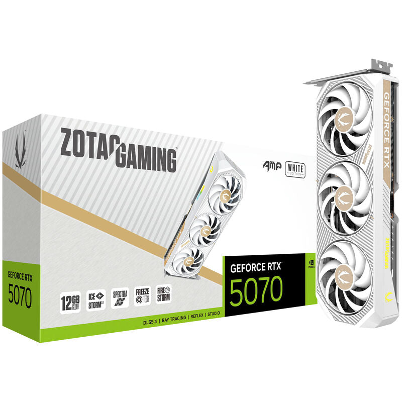 ZOTAC GAMING RTX 5070 AMP White Edition grafikkort forfra