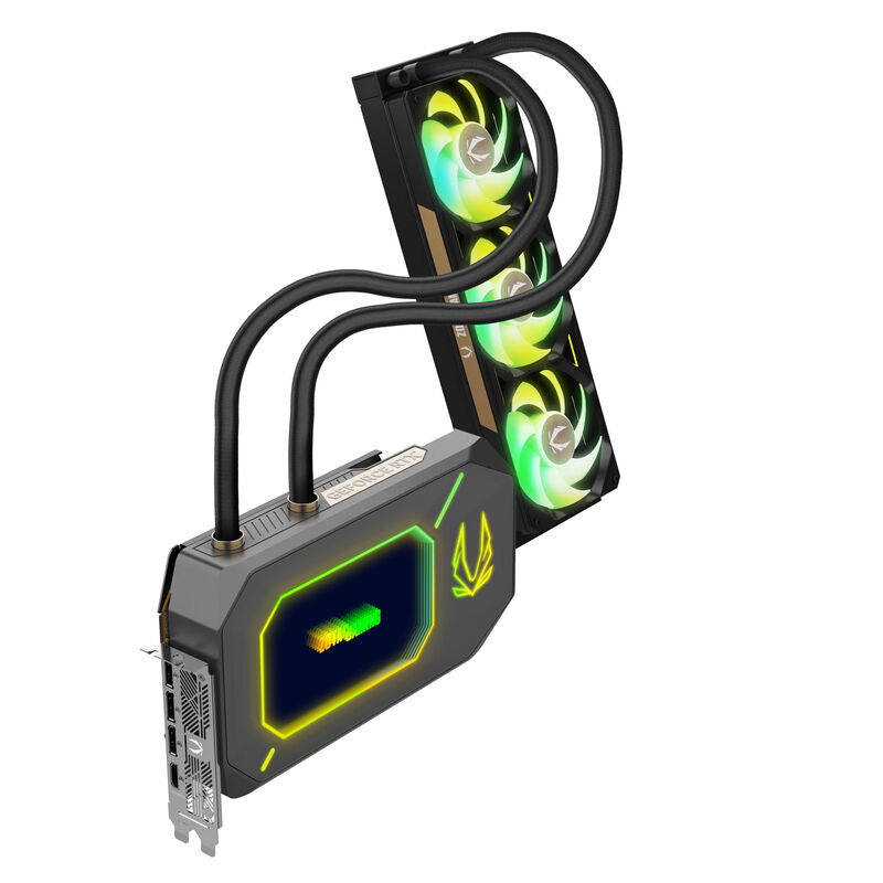 Detalj av ZOTAC GAMING RTX 5090 ARCTICSTORM AIO RGB-belysning
