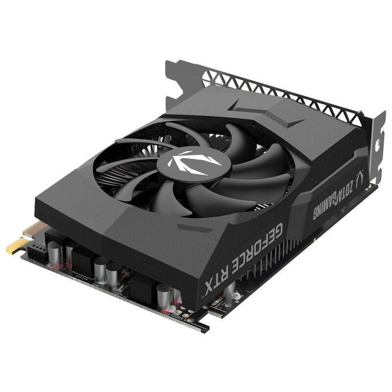 Nærbilde av Zotac Gaming GeForce RTX 3050 Solo grafikkort kjølesystem